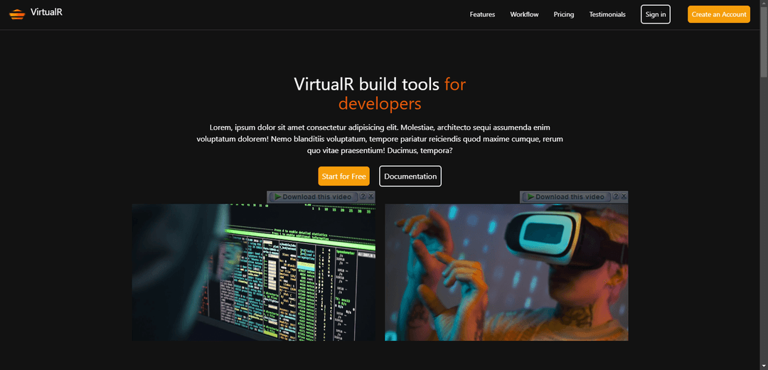 VirualR Landing Page